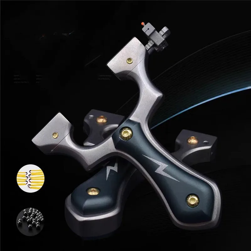 

Stainless Steel Hunting Slingshot Sandblasting Catapult Five Aiming with Flat Rubber Band Outdoor Competitive Shooting