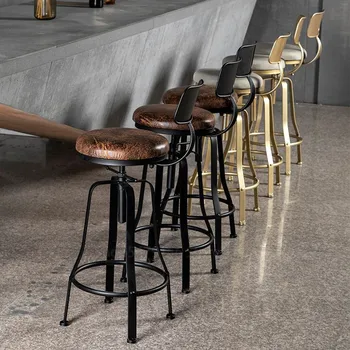 

Nordic Bar Stool Wrought Iron Ins Creative Table Gold Lift Rotating Cafe Back High Chair Counter Stool Bar Stools for Home Decor