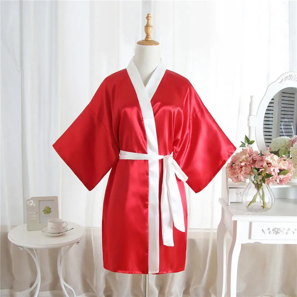 Черный Однотонный женский халат с красным поясом кимоно банное платье сексуальная гостиная миниатюрная Ночная Рубашка домашняя одежда v-образный вырез Половина рукава ночнушка - Цвет: Red A