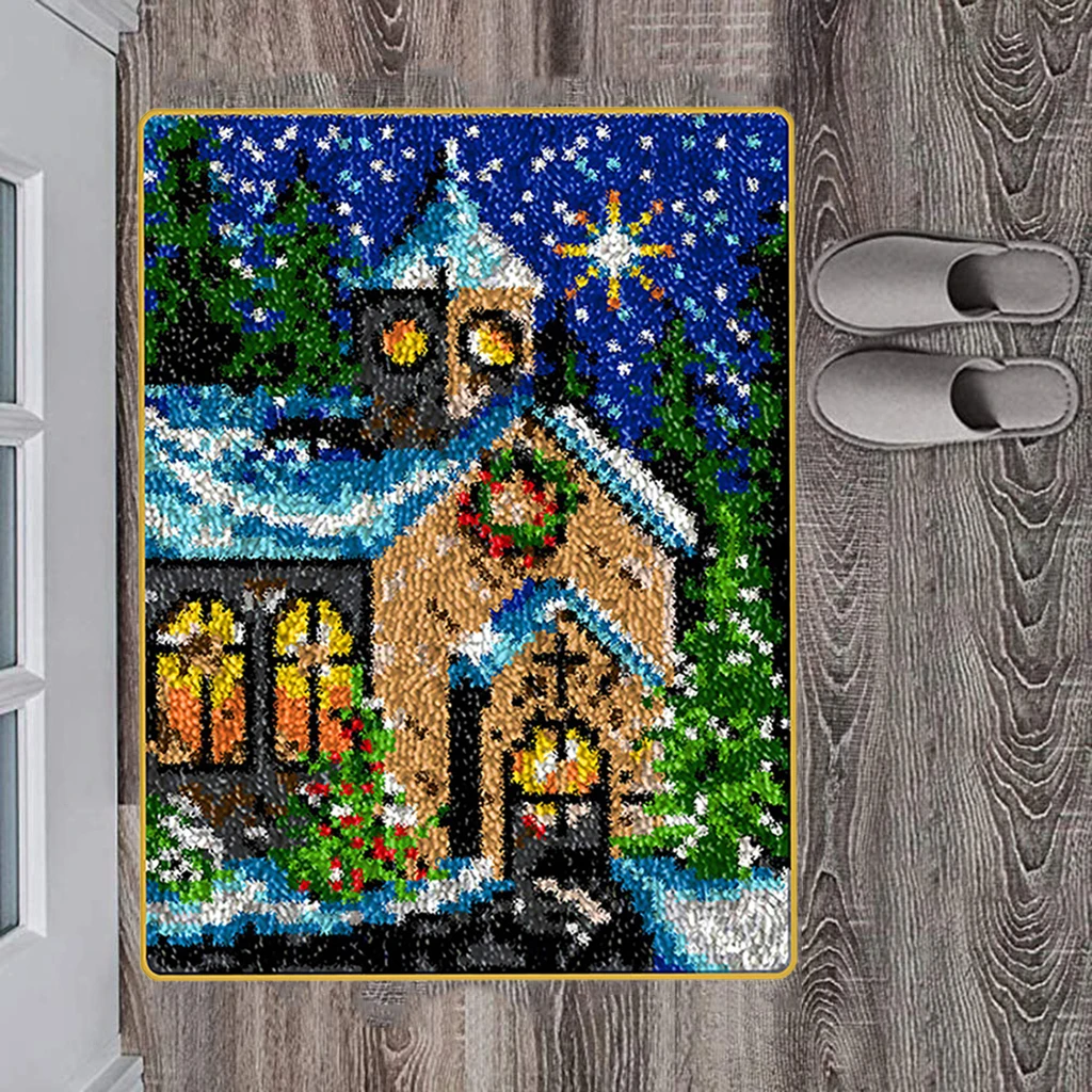 Christmas Latch Hook Rug Kits Crochet Hook Embroidery for Needlework Cross Stitch Thread Sewing Kit Thread Carpet DIY Cushion