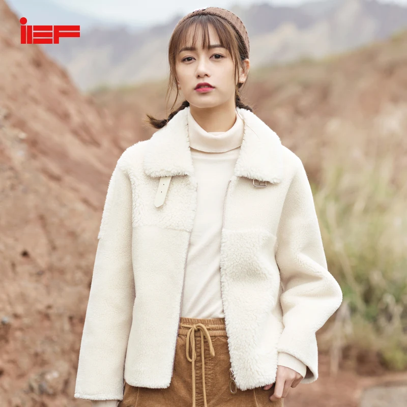 

IEF 2019 Winter Straight Solid Short lambswool Coat Causal Women Lapel Long Sleeve Jacket Tops 0707A-D1935-