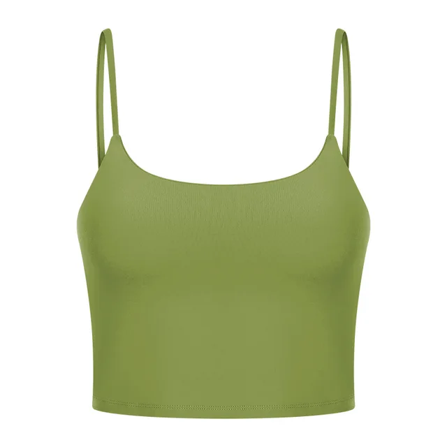 Solid Color Lulu Sport Tank Top Women Fitness Bra Yoga Vest No Rims With Chest Pad Butter Soft Beauty Back Half Sling Gym Clothe Kapok Green