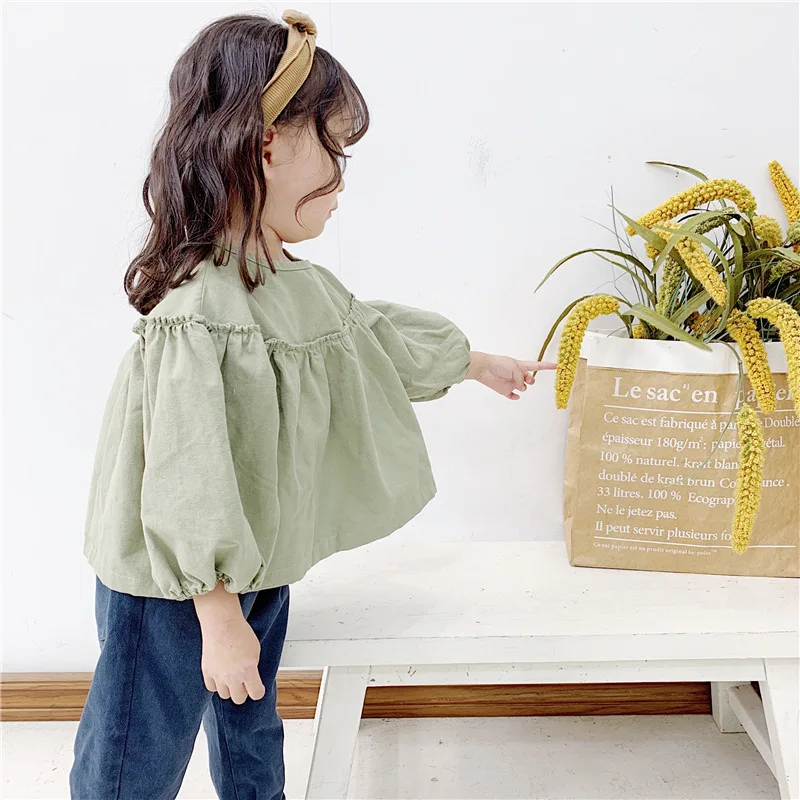 Детская одежда; осенняя одежда; стиль для девочек; Осенняя рубашка с длинными рукавами в Корейском стиле; рубашка для девочек; 19611