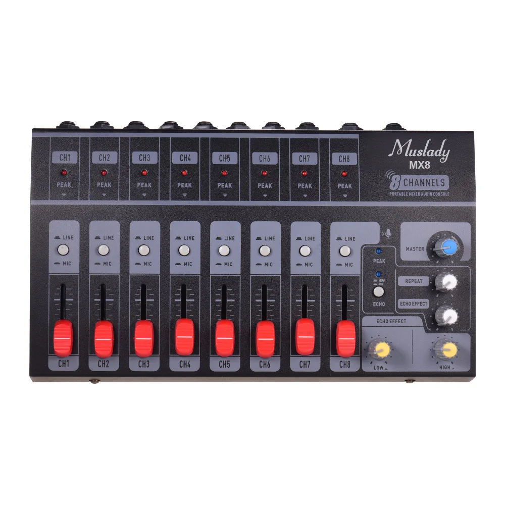 Muslady MX8 Портативный 8 каналов стерео аудио звук микшер низкий уровень шума с эхо-эффектом микшер аудио midi аудио микшер аудио интерфейс