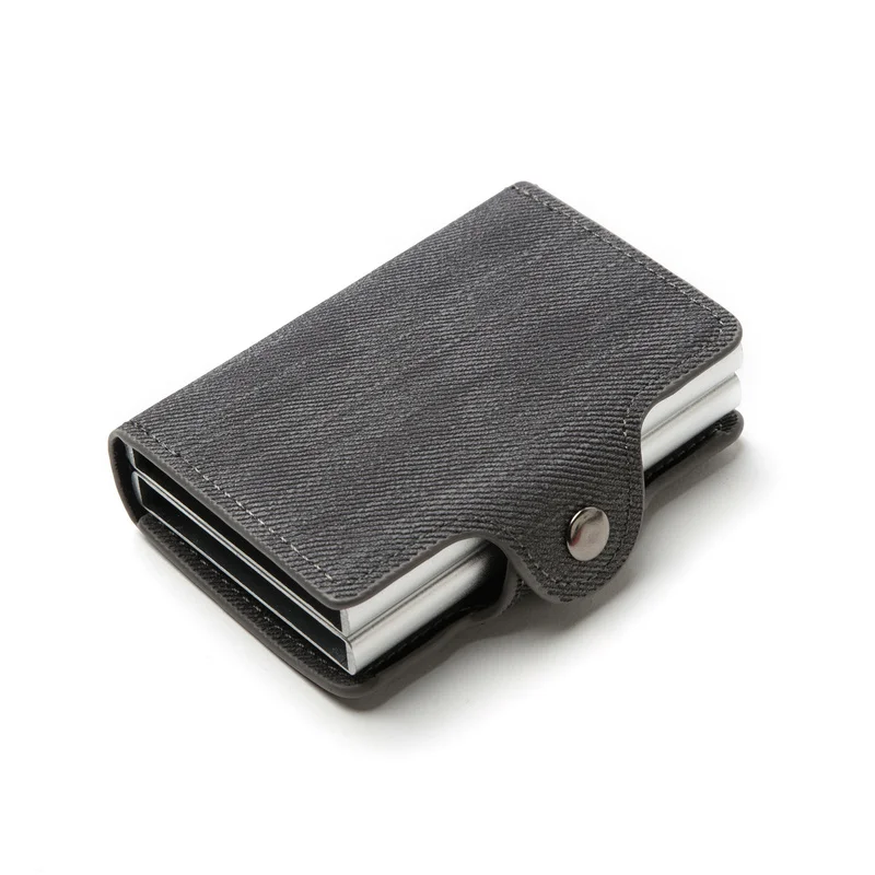 Новинка, RFID блокирующий держатель для карт, противоугонные двойные коробки, высокое качество, бумажник для карт, джинсовый модный всплывающий металлический чехол для ID, подарок