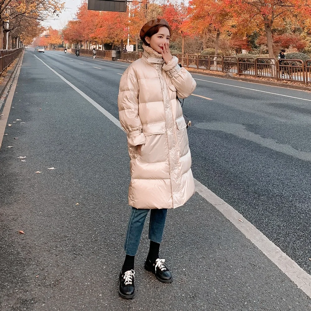 

Photo Shoot Korean-style Lamb Fur Collar Joint Bright Surface Cotton Overcoat 2019 Winter New Style Retro Laziness-Style Cotton
