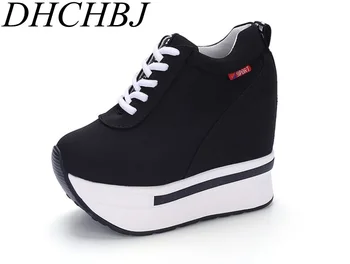 

Hidden Heel Women Casual Shoes 2020 Women High Tops Canvas Height Increasing Wedges Shoes White Black Ladies Platform Shoes