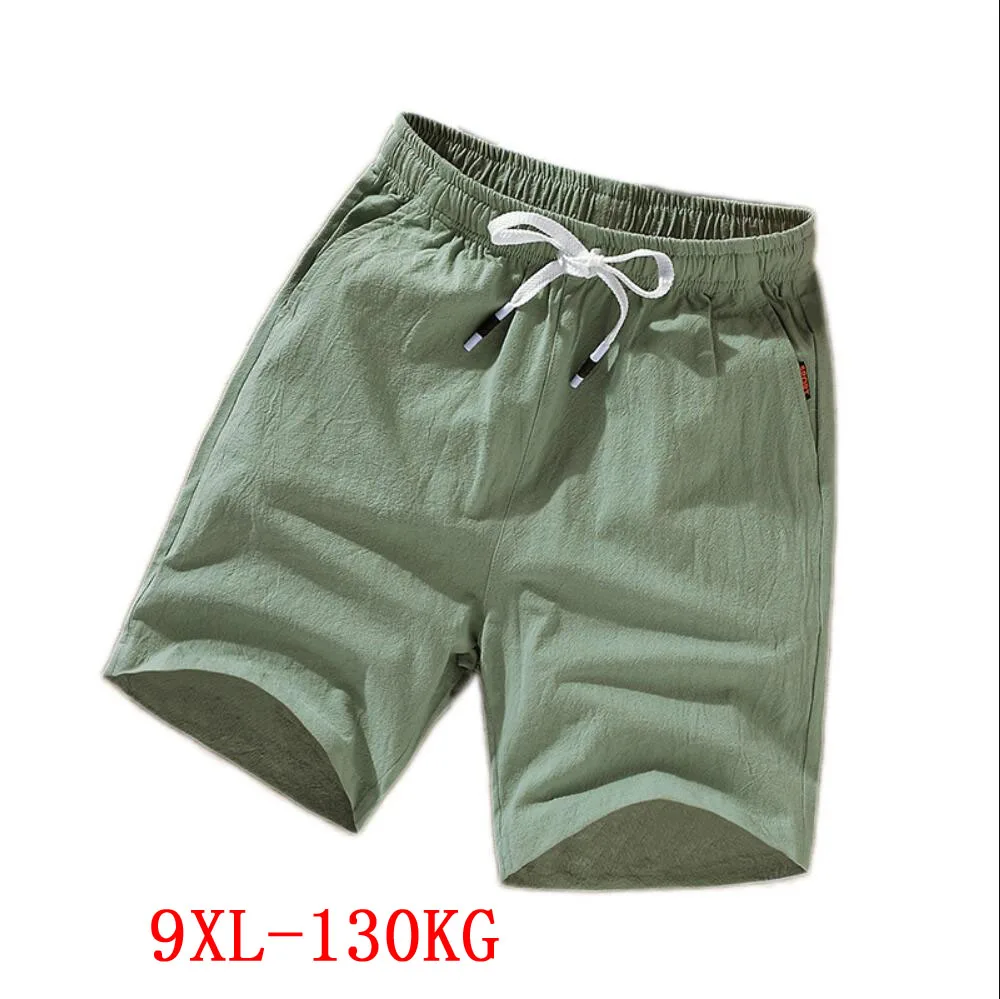 Pantalones cortos de lino y algodón para hombre, shorts de estilo chino, de talla grande, 7XL, 8XL, 9XL, informales, elásticos, verde, gris, 48