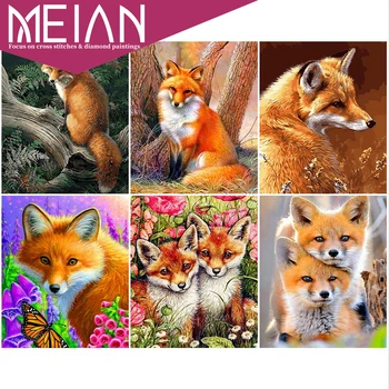 

2020 Meian Fox 5D Diamond Painting Dog Animal Full Square Diamond Mosaic Fox Embroidery Fox Decor Home Handmade Gift