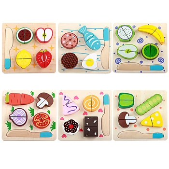 

Kids Wooden Cut Fruits Vegetables Puzzle Toys Kitchen Pretend Play Jigsaw Puzzles Baby Educational Simulation Food Toys Children