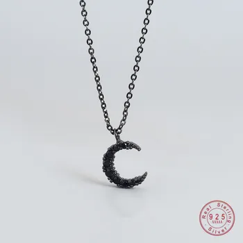 

925 Sterling Silver Simple Black Moon Pendant Necklace For Women Fashion Classic Jewelry Accessories Girlfriend Gift