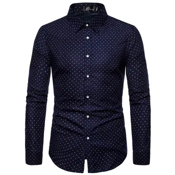 

M-5XL Men's New Dot-Print Business Casual Shirt Men's Long Sleeve Shirts The Office Mens Cotton Shirts Regular Fit Large Size