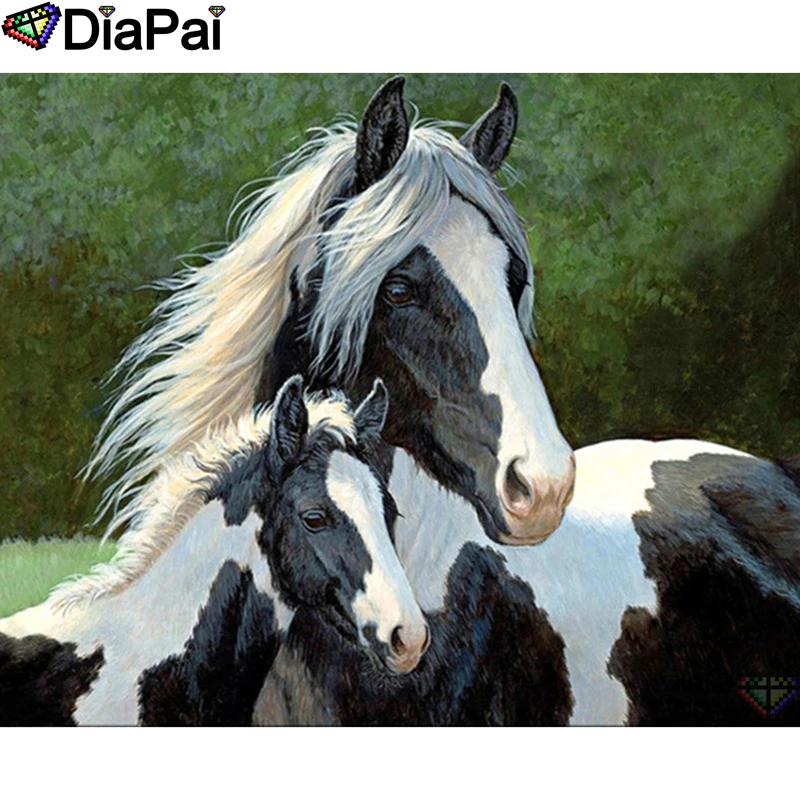 DIAPAI DIY Алмазная картина &quotЖивотное Лошадь&quot мозаика круглая вышивка 5D Вышивка
