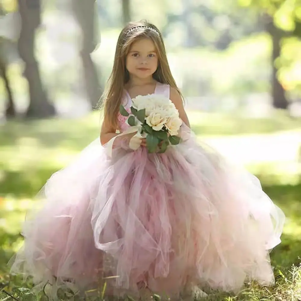 Girl Dress Princess Pink Flower Girl Dresses Beautiful Grey Pink