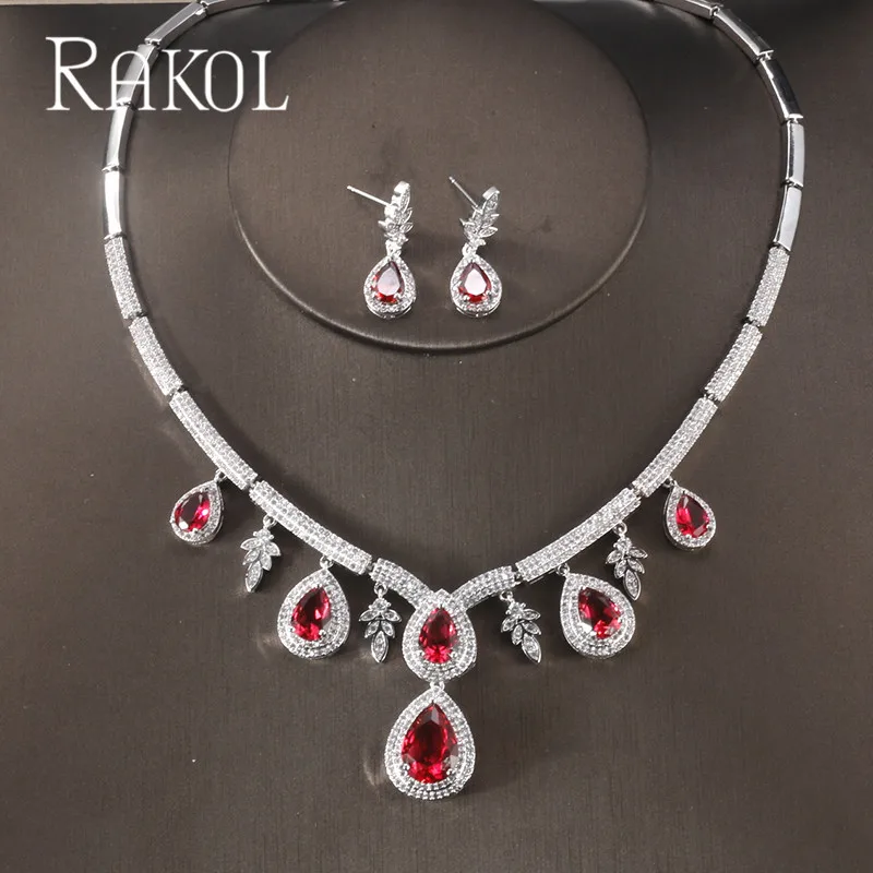 RAKOL зеленый капли воды кубический цирконий камень серьги ожерелье набор