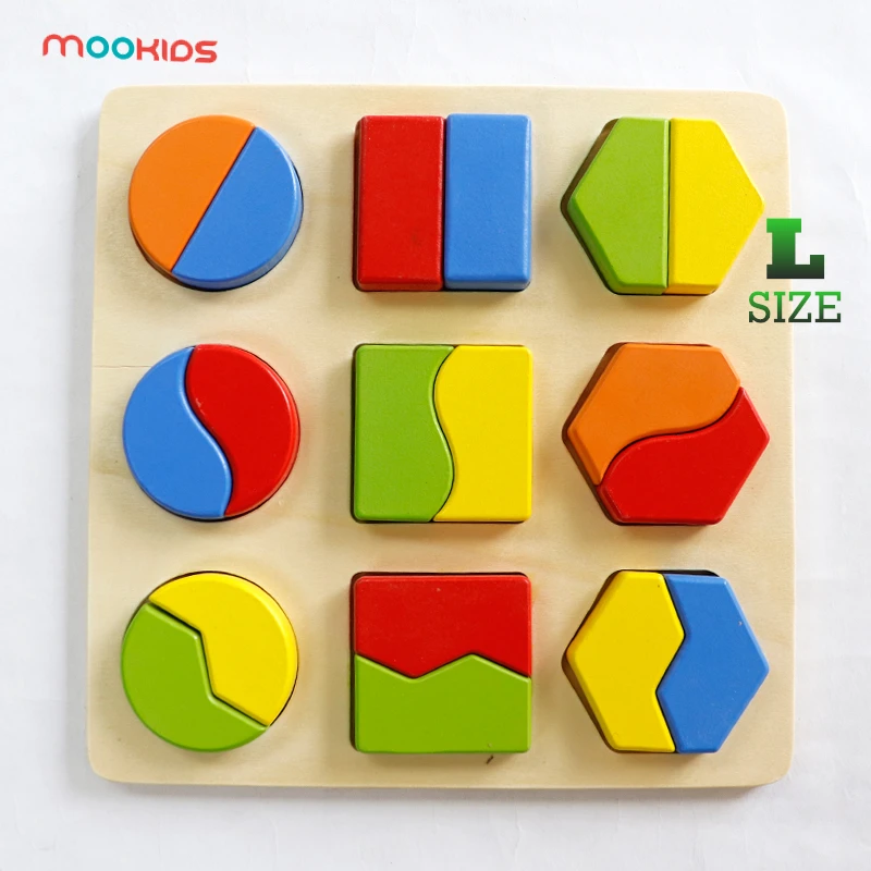 

Mookids Wooden Geometric Shape Montessori Puzzle Sorting Math Bricks Preschool Learning Educational Game Baby Toddler Toys