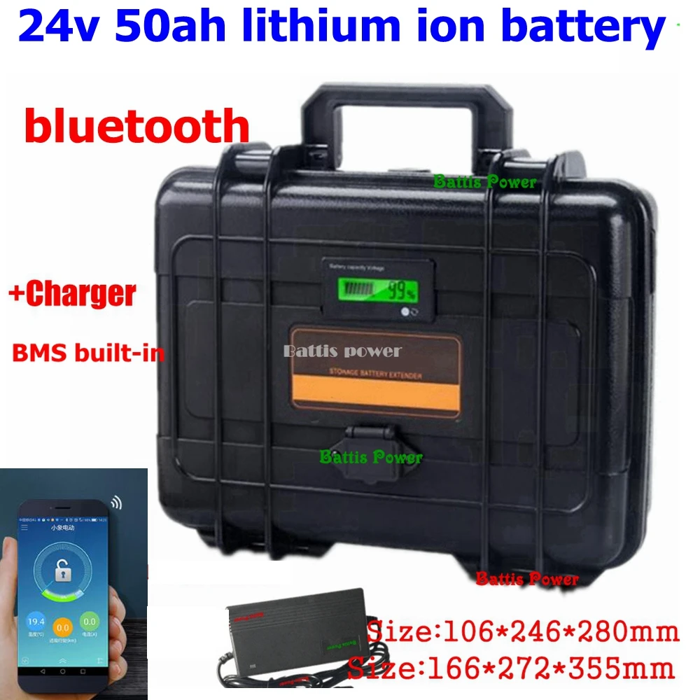 24 В 50ah комплект литий-ионный батарей bms с функцией bluetooth для электрического
