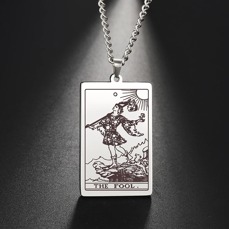 

The Fool The Moon The sun Major Arcana Tarot Cards Vintage Amulet Pendant Necklaces Box Chain Women Men Jewelry Stainless Steel