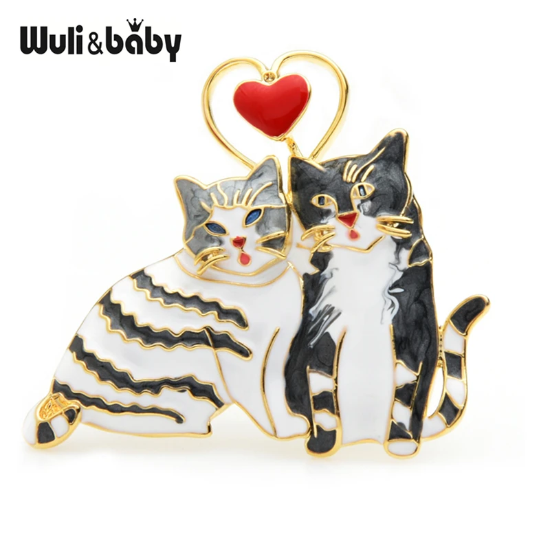 Женская эмалированная брошь Wuli &amp baby Two в полоску с изображением пары кошек и
