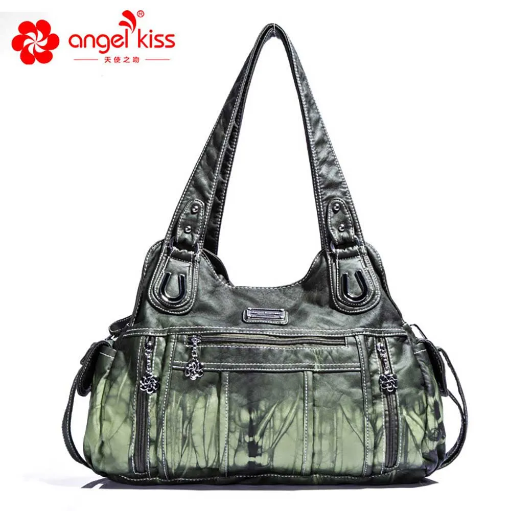 

Angel Kiss Brand Skin-friendly Top Handle Women Shoulder Bag Washed PU Leather Tote Handbag Women Wallet Purse Femeal