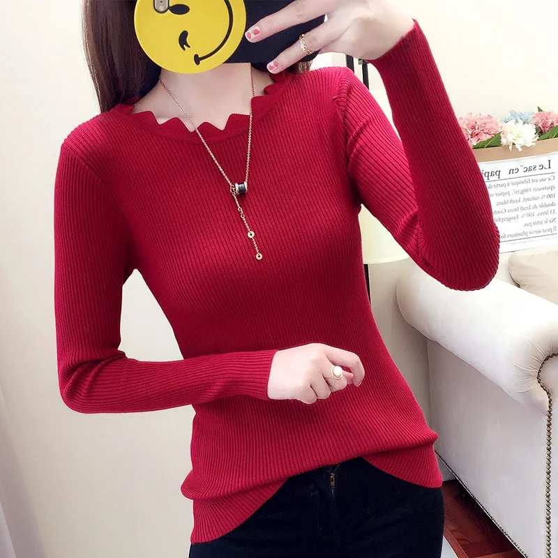 

Womens Sweaters Winter Women Slim fit Thin Pullover Jumper Knitted Lotus leaf collar Sweater Pull Femme Hiver Truien Dames New