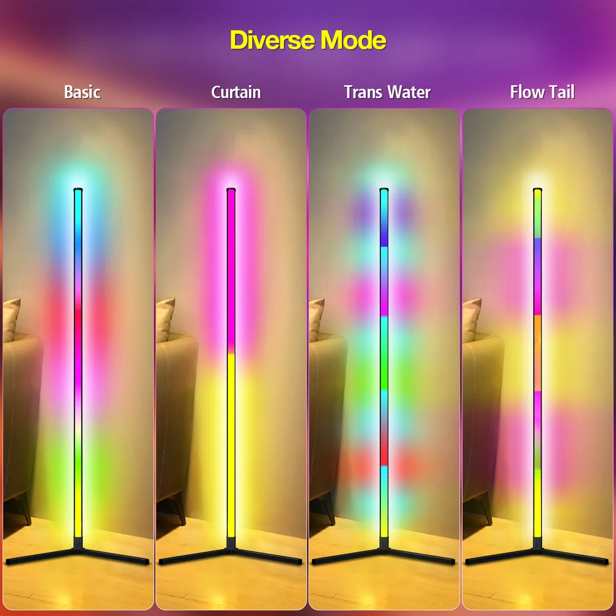 

Dimmable Join LED Floor Lamp for Bedroom and Living Room Corner, RGB Color-Changing Standing Lamp, Intelligent App Atmosphere L
