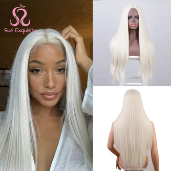 

SUe EXQUISITE Synthetic Wigs For Women Long Straight Small Area Lace Wig White/Blonde/Purple Wig Middle Part Heat Resistant Hair