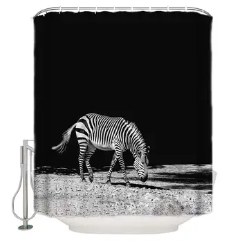 

Shower Curtain Set 66" W x 72" H Fabric Bathroom Showers, Stalls and Bathtubs, Machine Washable - Zebra Walking in a Country