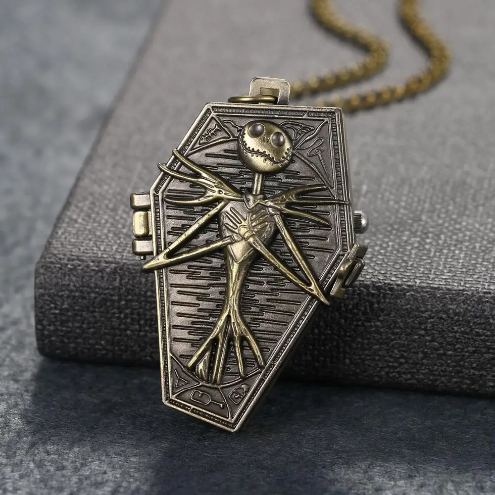 BONISKISS кошмар перед рождественские карманные часы Джек Скеллингтон Череп Скелет кварцевые карманные часы брелок цепь для мужчин подарки