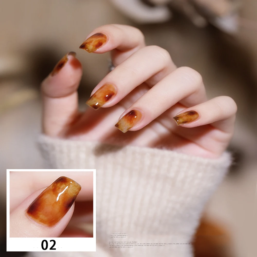 Vendeeni Tortoiseshell Glass Gel Nail Polish Semi Permanent UV Gel Nail Polish Soak Off Milk Tea Caramel Gel Amber Varnishes 3