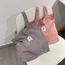 2021 Women's Shopper Shopping Bag Canvas Shoulder Bag Female Hand Bags Corduroy Environmental Storage Reusable Foldable Tote Bag