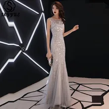 Skyyue вечернее платье без рукавов с вышивкой и блестками Robe De Soiree o-образным вырезом, однотонное платье русалки размера плюс E047