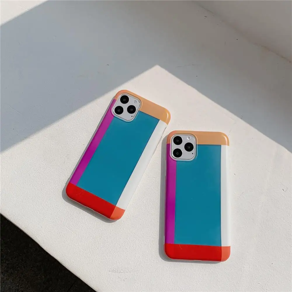 Cute Color block Stitching Contrast Colorful Soft Matte Phone Case For iPhone 11 Pro XS Max XR X 8 7 6 6S Plus Back Cover Funda |