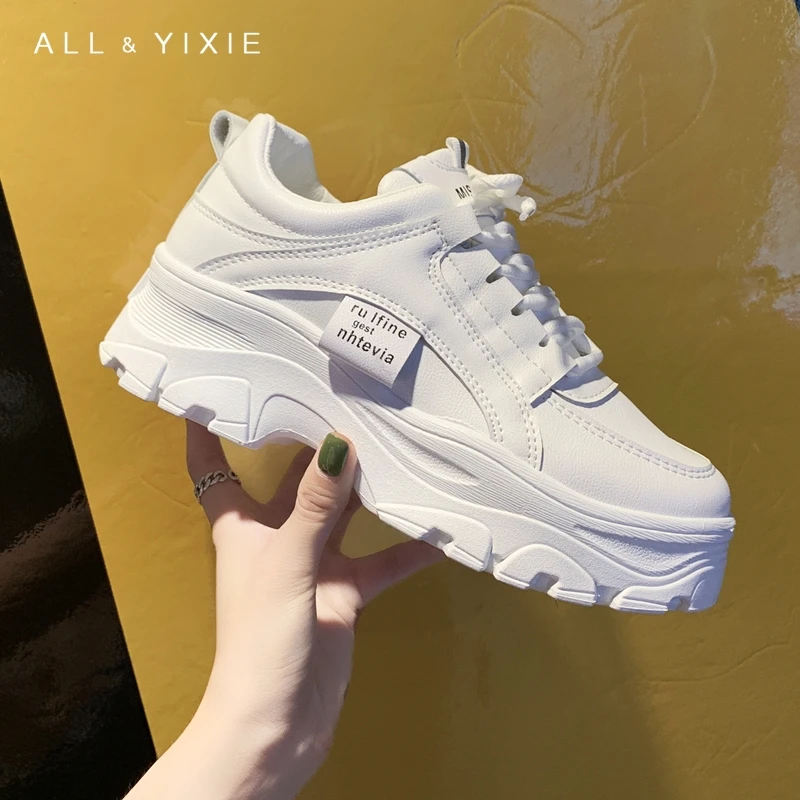 

2019 Autumn New Fashion Women Sneakers White Casual Wild Platform Sports Shoes Women Increase Shoes Old Shoes Zapatos De Mujer