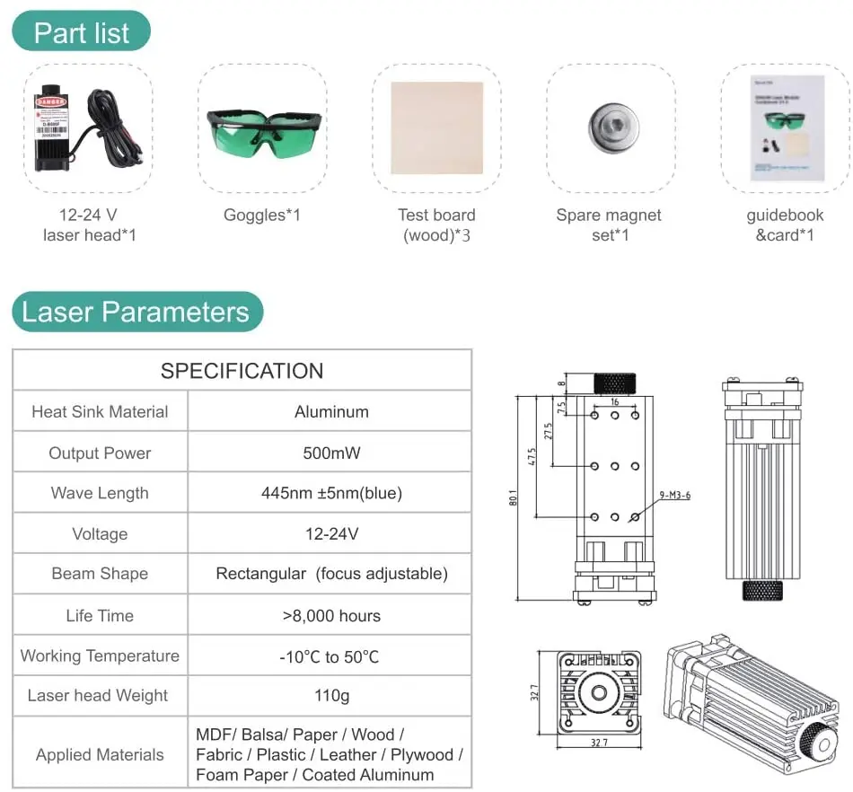 Sovol Laser Engraving Module Head Kits 500mW Compatible with SV01