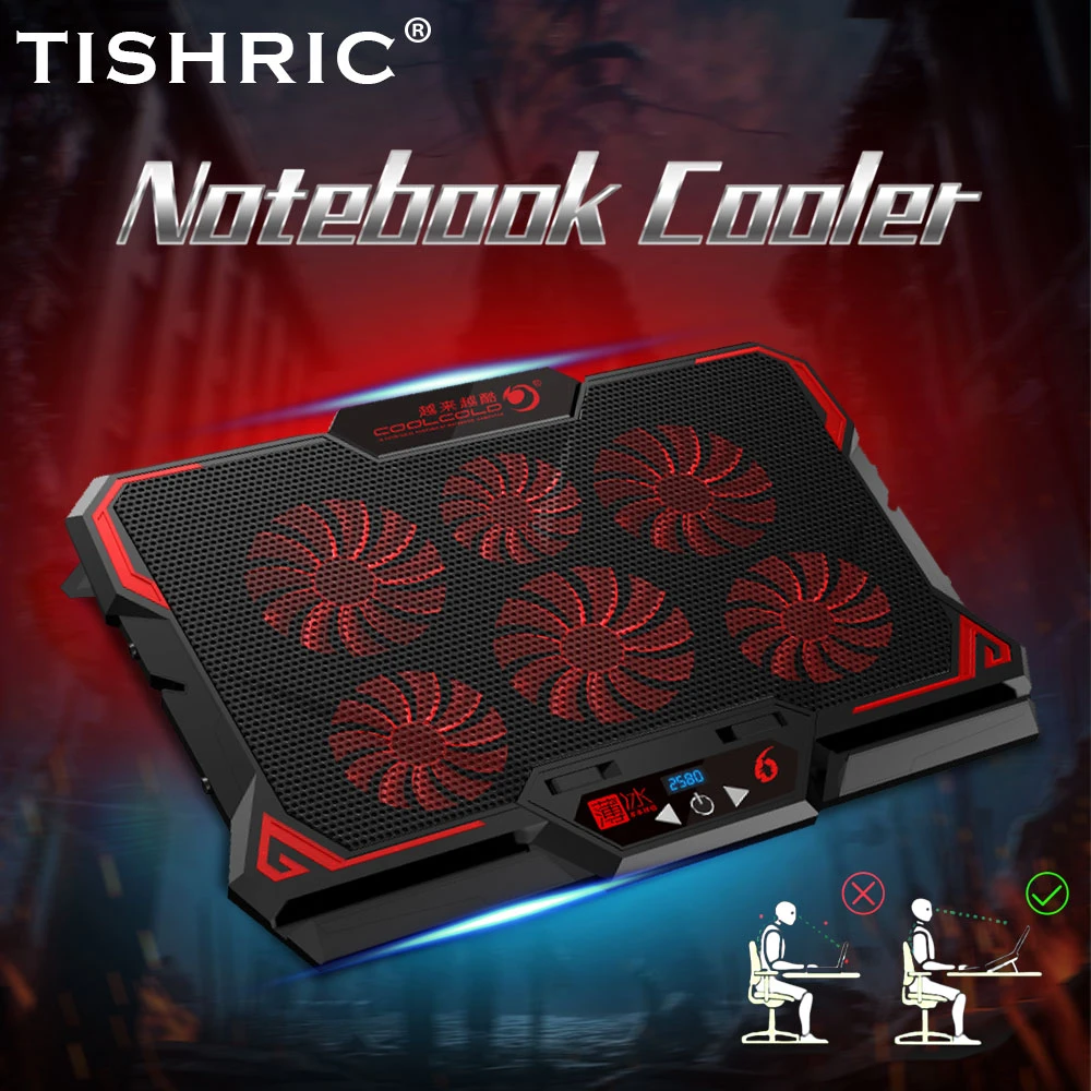 enfriadora de ordenador portátil, ventilador de soporte de refrigeración para portátil, soporte para enfriador de Notebook, seis ventiladores, dos puertos USB, accesorios para portátil|Bases refrigeradoras para ordenadores portátiles ...