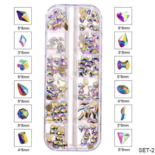 K9 стеклянный микс Форма 3D дизайн ногтей Стразы 120 шт Кристалл AB Flatback Стразы гель лак для ногтей украшения для дизайна ногтей H1020 - Цвет: Set-3