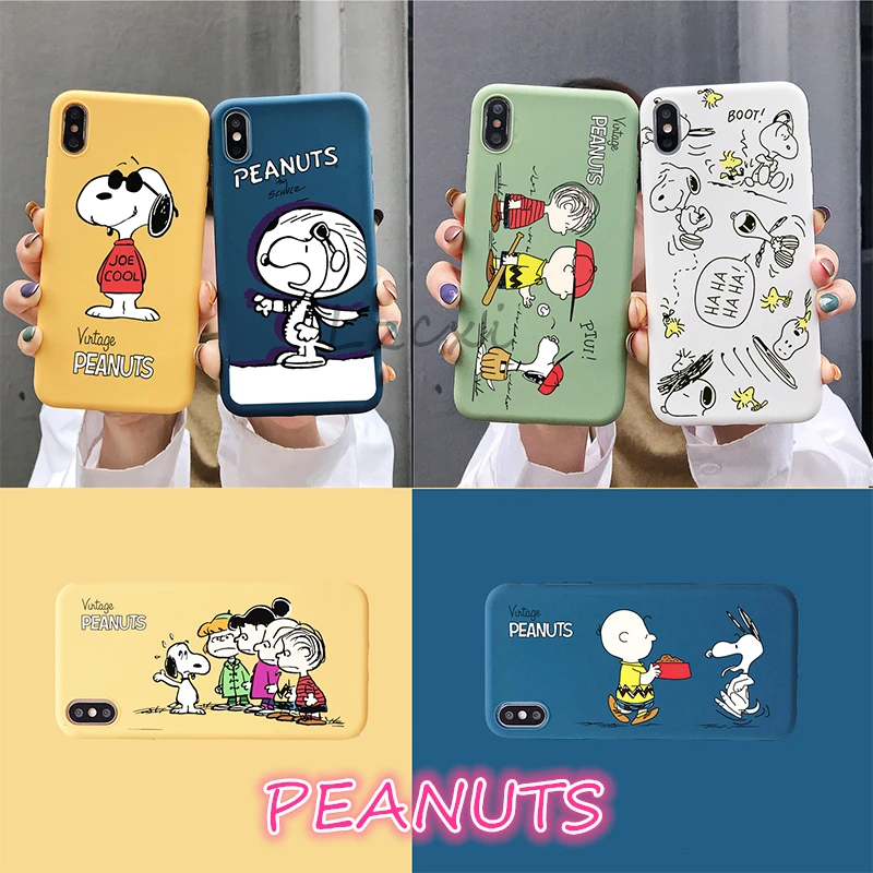 

Cartoon Peanuts Charlie Brown dog phone case For iphone 7 8 6 s X XS Max Xr Cute Anime puppy BFF Candy silicon Soft cover coque