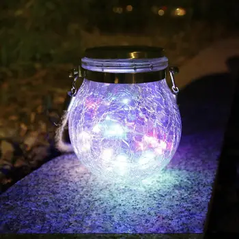 

New 2Pc Solar Lantern Decorative IP65 Waterproof Light Solar Crack Hanging Light Round Glass Jar Lamp For Garden Courtyard
