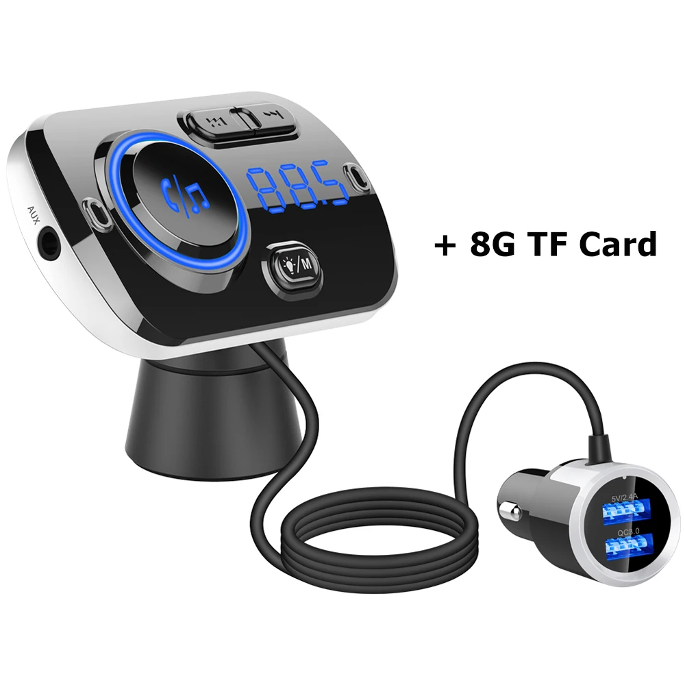 Беспроводной Bluetooth 5,0 Handsfree автомобильный комплект fm-передатчик MP3 плеер с QC3.0 Hifi воспроизведение музыки gps двойной USB зарядное устройство для Iphone - Название цвета: With 8G TF Card
