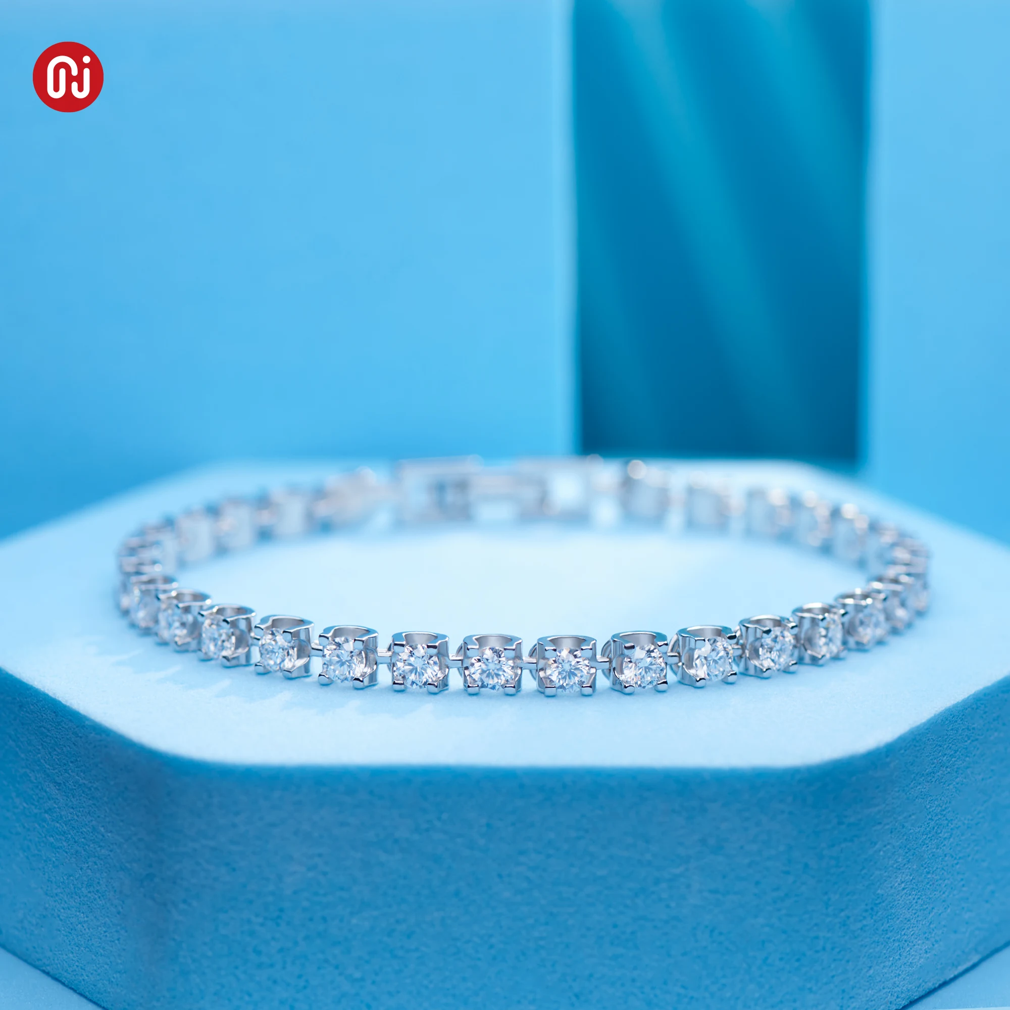 GIGAJEWE 3.0ct 3.0mmX30Pcs D 컬러 라운드 컷 화이트 골드 도금  Moissanite 패션 팔찌 여자 여자 친구 선물