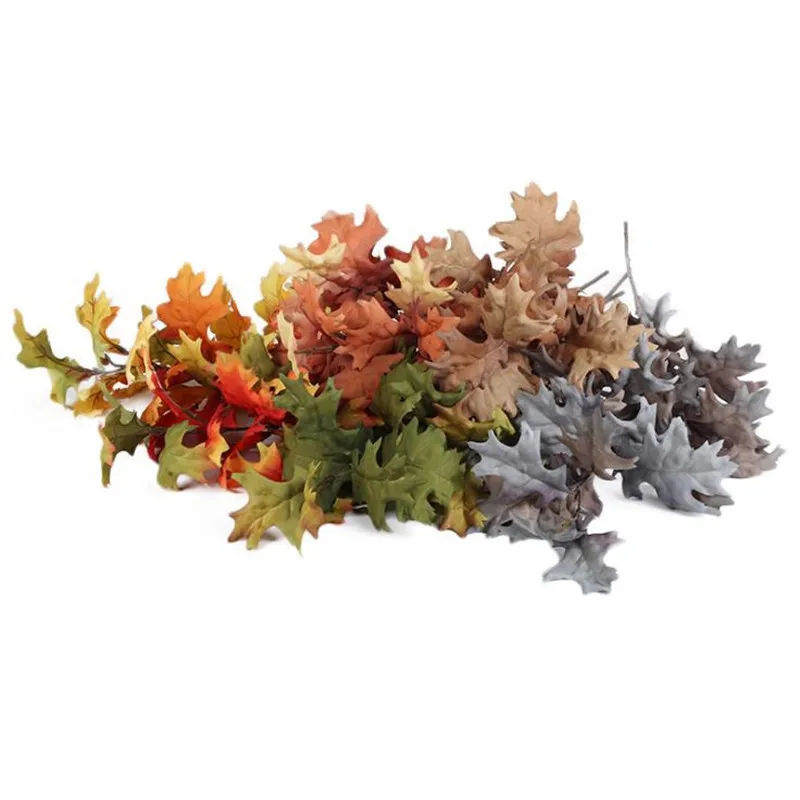 7Pcs Fake Long Stem Oak Leaf (2 stems/piece) 35.43" Simulation Autumn Greenery for Home Wedding Decorative Artificial Plants | Дом и сад
