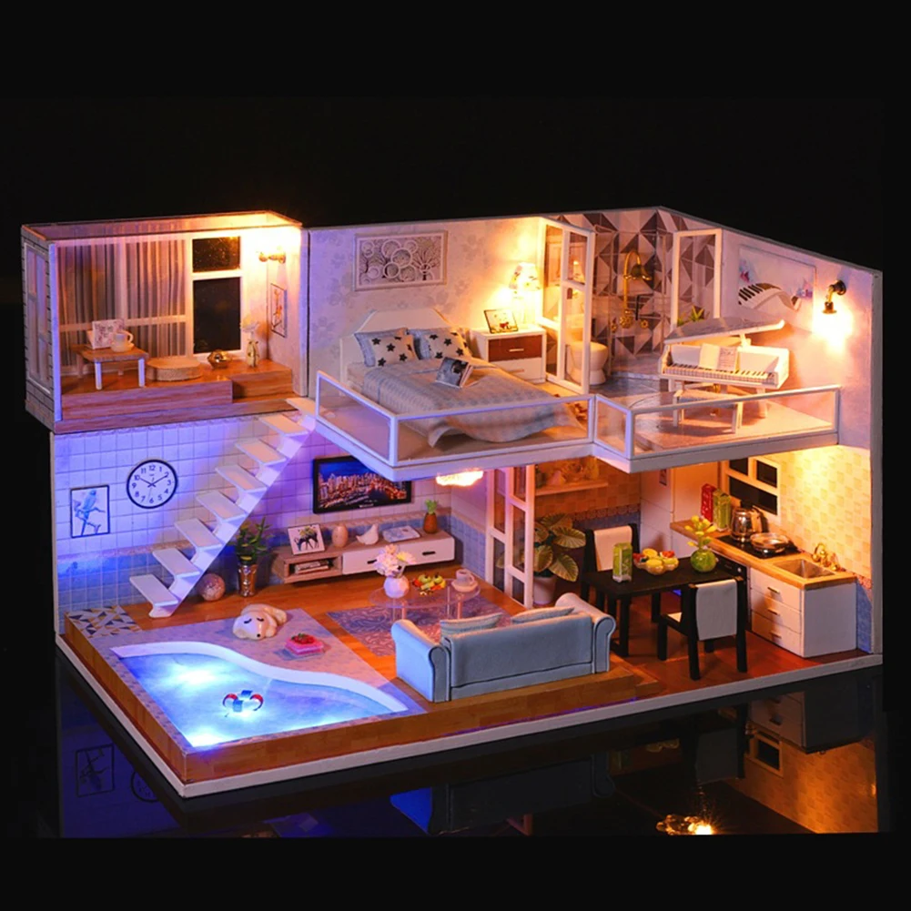 Кукольный дом мебель Diy Миниатюрный 3D Деревянный миниатюрный кукольный домик игрушки ручной работы набор игрушек для детей Рождественский подарок