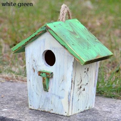 Античный Зеленый Красный белый твердый деревянный висячий Птичий дом кантри акценты домашний сад Декор деревянный птичий домик