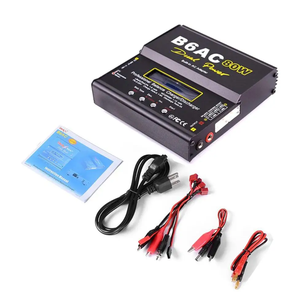 B6AC 80 Вт Lipo Батарея баланс зарядного устройства Зарядное устройство Dis Зарядное устройство 1 S-6 S Цифровой батарейный блок Зарядное устройство для RC вертолет Дрон RC самолет - Цвет: blackchargedeans