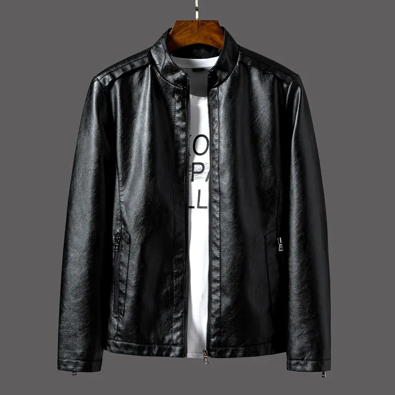 

Men Leather Coat Jacket Coat Locomotive Service Collar Men's Pu Black Leather Jacket Slim Fit Handsome
