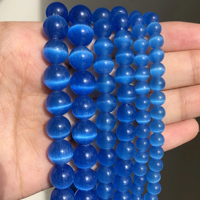 Natural Stone Pink White Moonstone Cat Eye Beads For Jewelry Making Smooth Loose Spacer Beads Opal Diy Charm Bracelets Necklace Blue