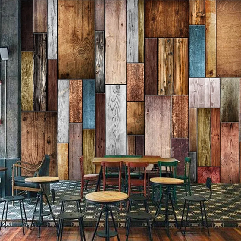 Custom 3D Wall Murals Wallpaper Home Decor Retro Nostalgic Color Wooden Board Cafe Restaurant Living Room Wall Mural Paintings