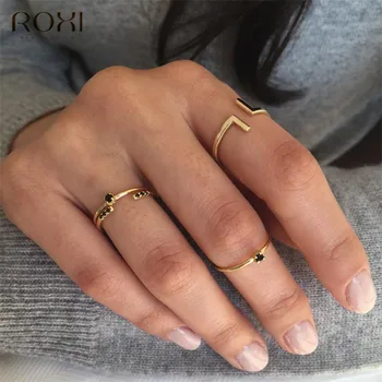 

ROXI 925 Sterling Silver Rings Wedding Jewelry Thin Black Stone Crystal Rings for Women Finger Jewelry Dainty Engagement Rings