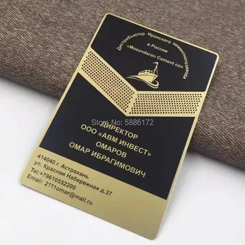 

custom luxury laser cut engraved matte black stainless steel gold metal business card